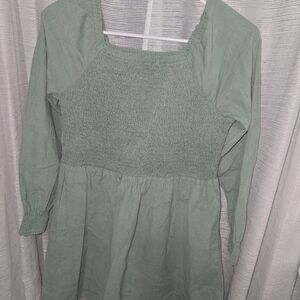 Kids Casual Sage Green Cotton Cudory Xl Streach Dress